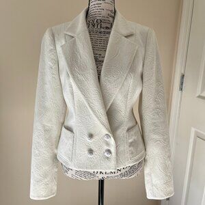 Badgley Mischka Cream Decorative Embossed Blazer, Never Worn, Size 4
